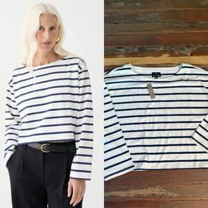 NWT J. Crew Cropped Boatneck Tshirt In Mariner Jersey ~ Size 2X 💛🍄